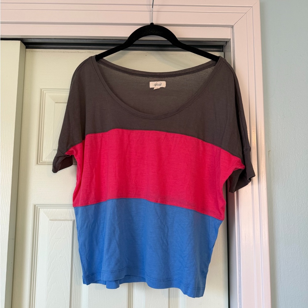 Aerie Colorblock Short Sleeve Tee - Gray, Pink, Blue